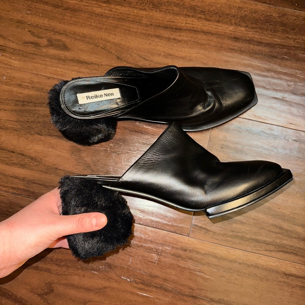 Reike Nen faux fur block heel mules